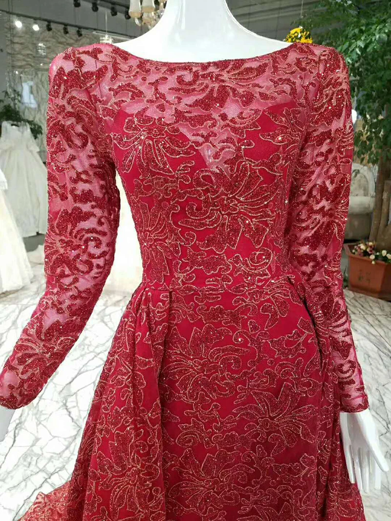 LSX009 Shiny red evening dress long sleeve zipper back A line formal dress vestido longo de festa real photo from china LSX009 Shiny red evening dress long sleeve zipper back A line formal dress vestido longo de festa real photo from china