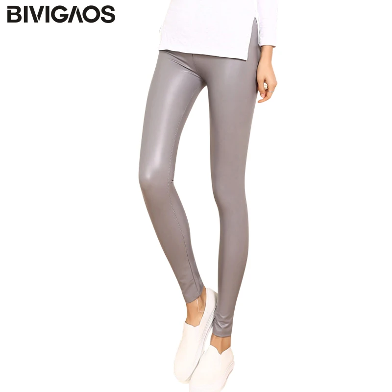 BIVIGAOS New Casual Matte PU Leather Pants Leggings Slim Thin Elastic