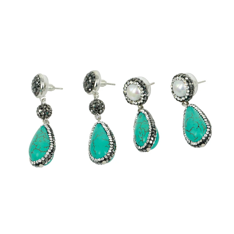 

Trendy Jewelry Water Drop Natural Blue Turquoises Stone Charm with Freshwater Pearl Top Dangle Earring For Women Wedding Party