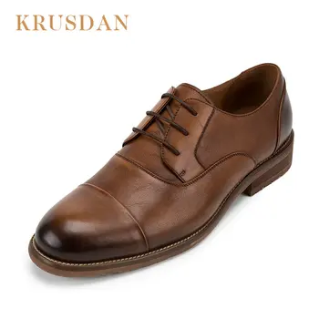 

KRUSDAN Brand Men's leather shoes British style is lace-up, men's Genuine leather Casual shoes cowhide handmade men shoes Oxford