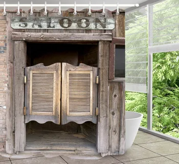 

LB Rustic Old Wooden Barn Door Western Shower Curtain Set Swinging Saloon Doors Bathroom Waterproof Fabric For Art Bathtub Decor
