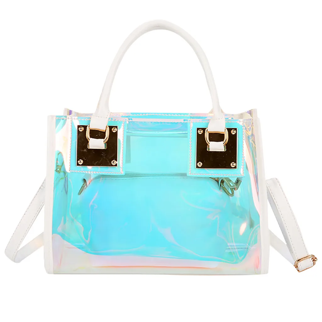 Женская мода ПВХ новая многофункциональная цветная сумка почтальон сумка через плечо в сумки для женщин на молнии - Цвет: WH