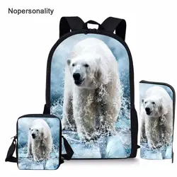 Nopersonality Cool Polar Bear Школьная Сумка Набор для подростков мальчиков и девочек 3d основной детский школьный рюкзак Mochila Bookbags