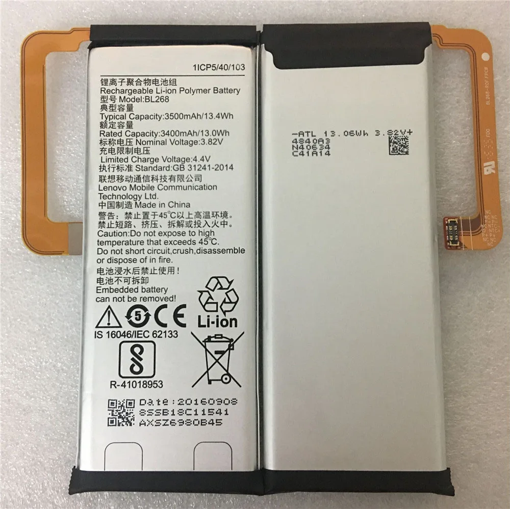 

100% Original NEW battery 3.82V 3500mAh BL268 For Lenovo ZUK Z2 Z2131 Battery