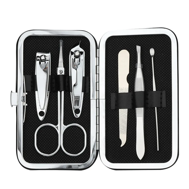 6pcs/set Carbon steel Scissor Tweezers Nail Art Manicure Set Nail Care Tools with Mini Finger