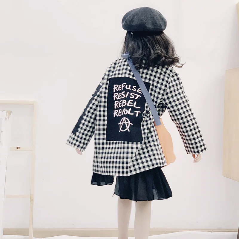 Baby girls plaid blazer coats spring autumn new Patch letter outerwear tops for children clothes teenage jackets ws904