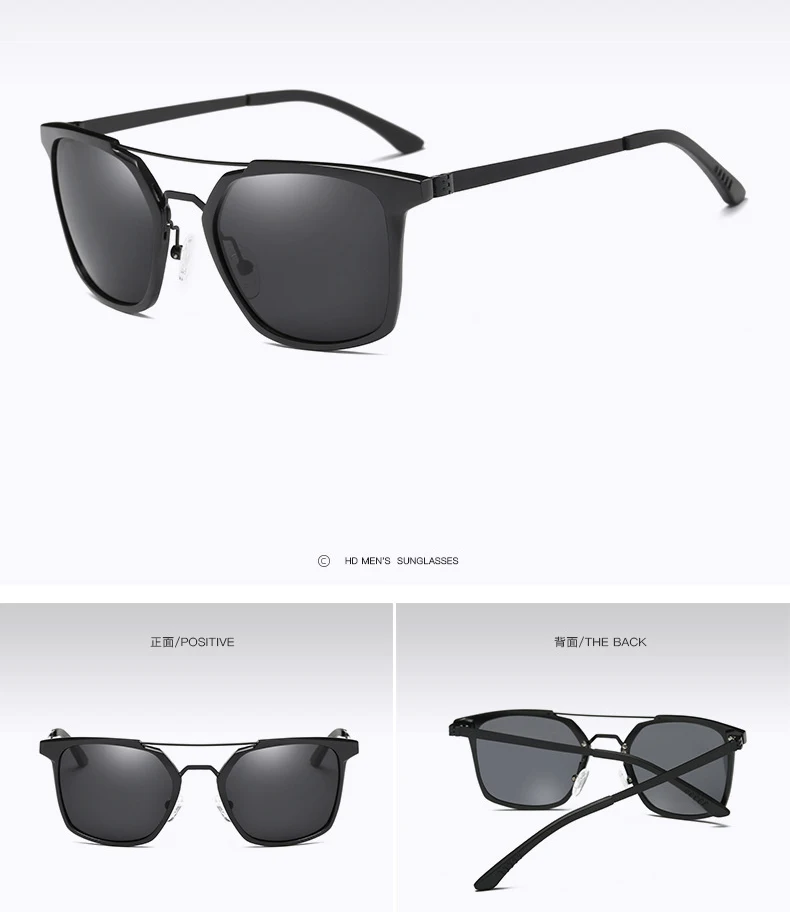 Новые мужские Поляризованные алюминиевые солнцезащитные очки без оправы, очки для вождения, рыбалки, очки-Полароид, прямоугольные солнцезащитные очки UV400, антибликовые 8639 - Цвет линз: Black