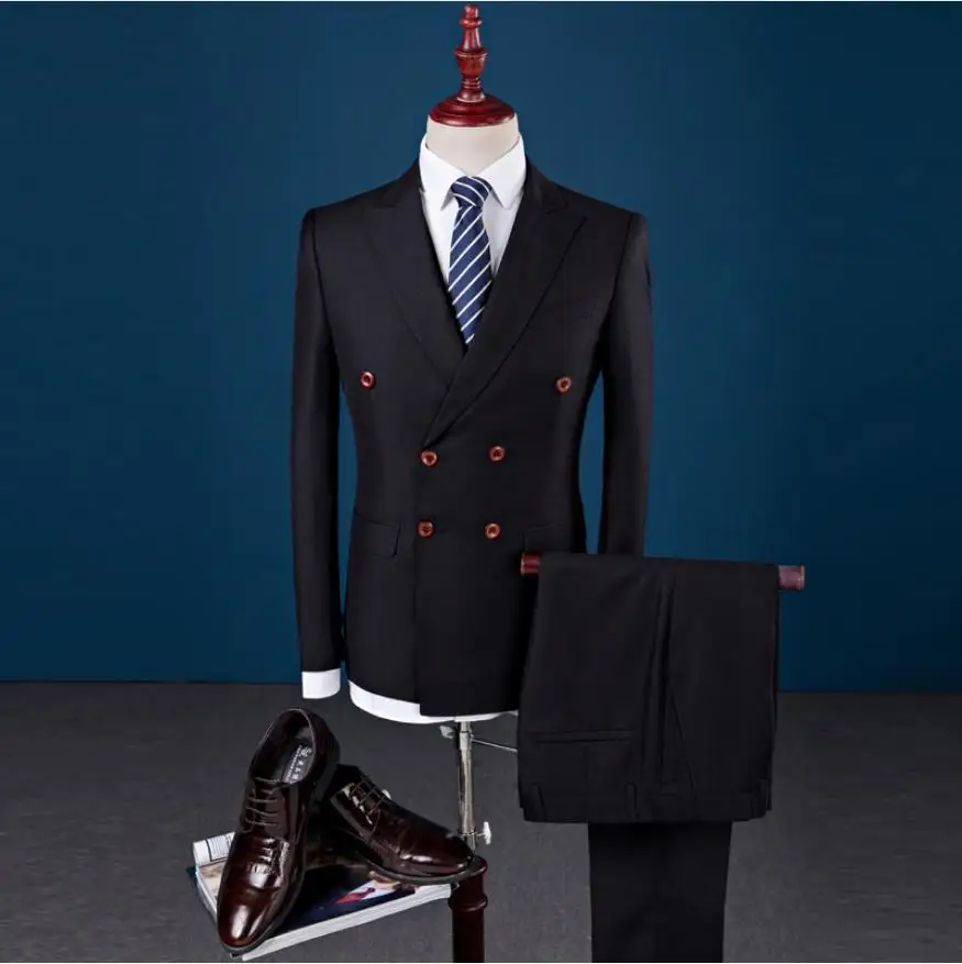 2019 Mens Navy Formal Wedding Suits Business Custom Male Fashion Suit 3 Pieces Double Breasted Grooming Suits Jacket Pants Vest