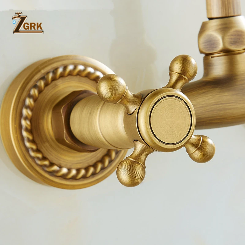 ZGRK Bronze Bathroom Faucet Wall Mounted Basin Faucet 360 Degree Rotation Double Handle Crane Cold Hot Water Mixer Tap Torneira