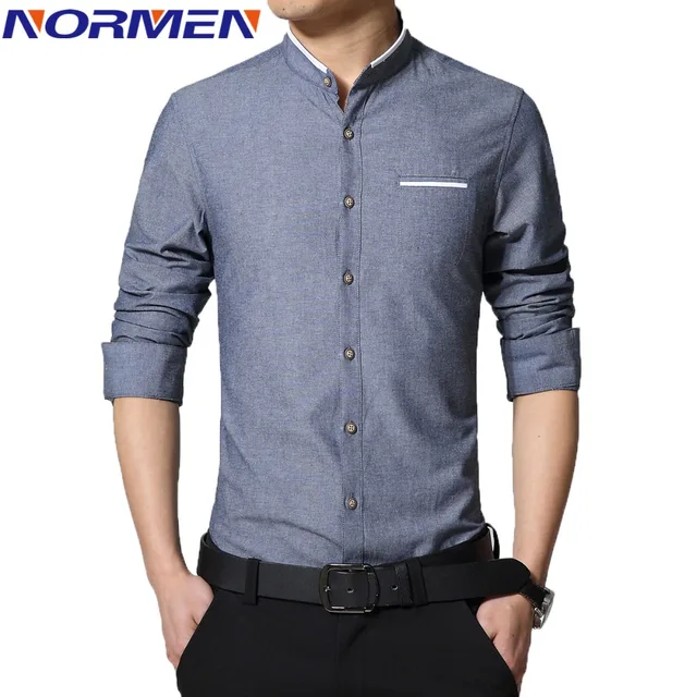slim fit collarless dress shirt