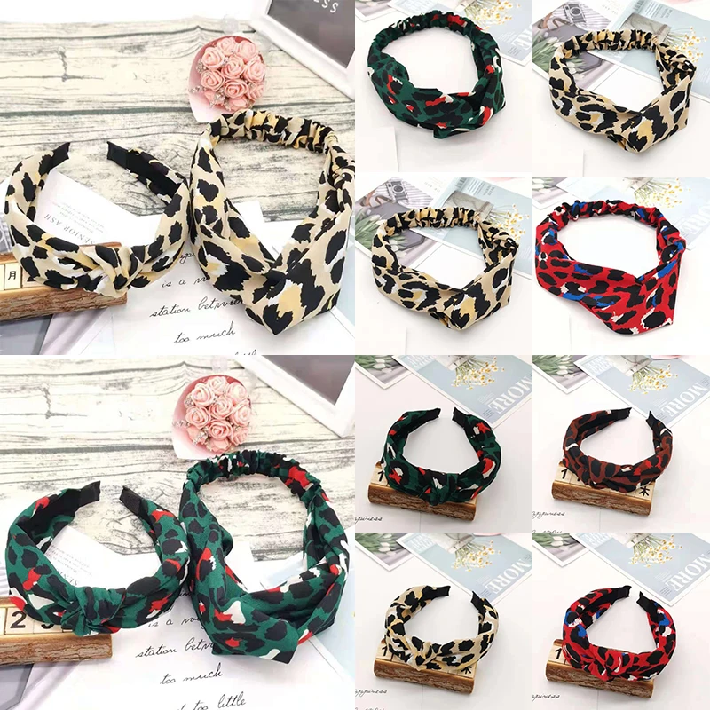

Elastic Soft Wedding Bohemian Satin Unique 1PC Hair Accessories Headband Adjustable Cross Comfortable Women Girls Leopard Knot