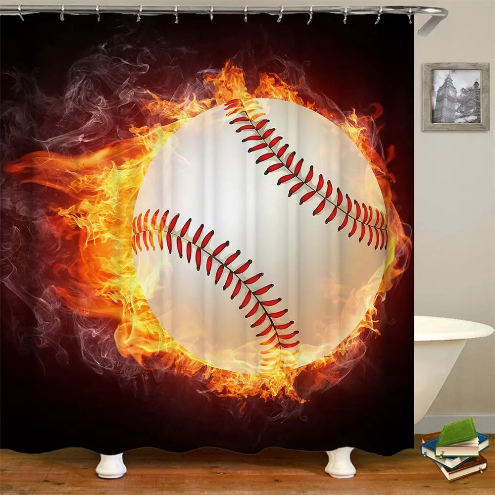 Baseball Sports Waterproof Polyester Fabric Shower Curtainin Shower