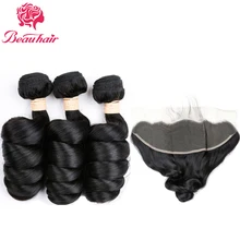 Indian Loose Wave 3 Bundles with 13×4 Lace Frontal Closure 100% Human Hair Bundles with Closure Non-Remy Hair Weave 4pcs/lot
