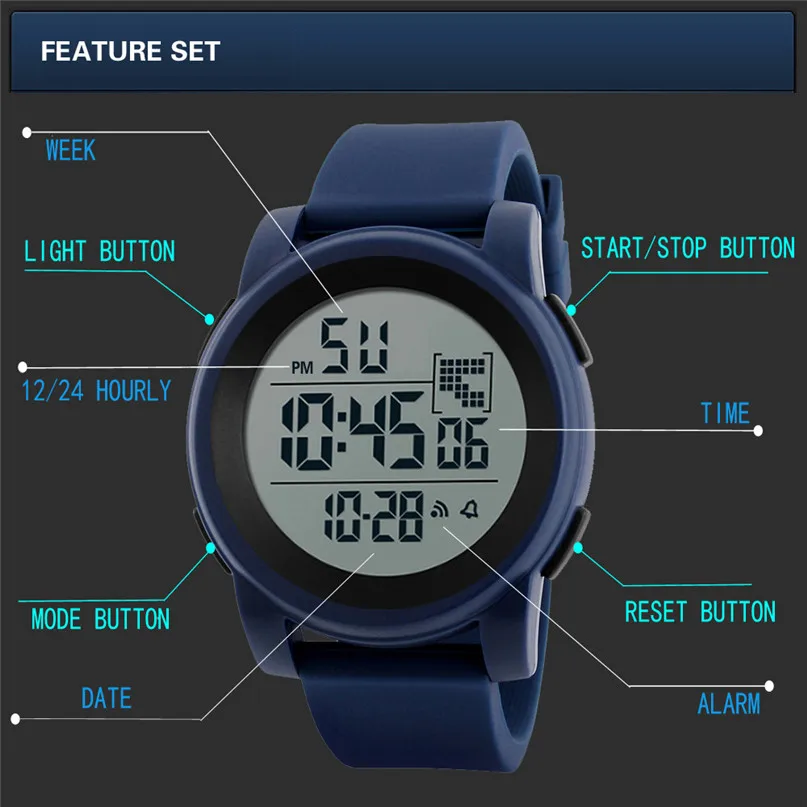 Мужские спортивные часы 30 м водонепроницаемый задний светильник светодиодный цифровые часы хронограф шок Двойное время наручные часы для подарка#4M14# F