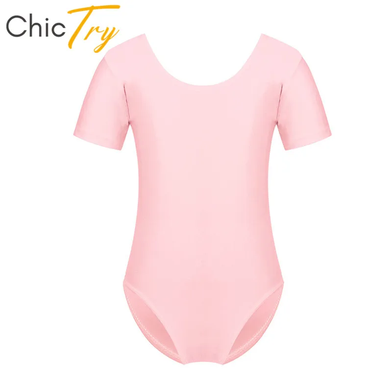 ChicTry Kids Basic Solid Color Ballet Leotard Sports Bodysuit Girls Short Sleeve Stretchy Gymnastics Children Dance Wear | Тематическая