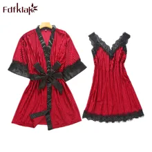 Fdfklak весна лето золотой бархатный халат для женщин шелковый халат из двух частей женское белье набор ночных рубашек Комплект для сна Q1401