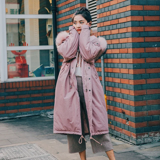 Cheap manteau femme hiver 2017 Winter Jacket Women100% Real Raccoon Fur Collar Hooded Long Cotton Coat For Women Winter Parka ZZ307