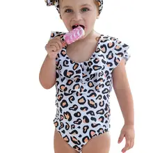Модная детская одежда для маленьких девочек летний спортивный костюм для игр с леопардовым узором и принтом купальник с рюшами Цельный купальник для девочек