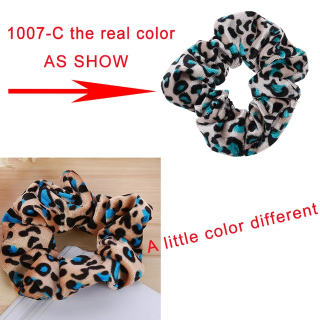 AWAYTR 2Pcs Soft Animal Leopard Velvet Hair Scrunchie Ponytail Loop Holder Stretchy Elastic Hair band for women Hair Accessories