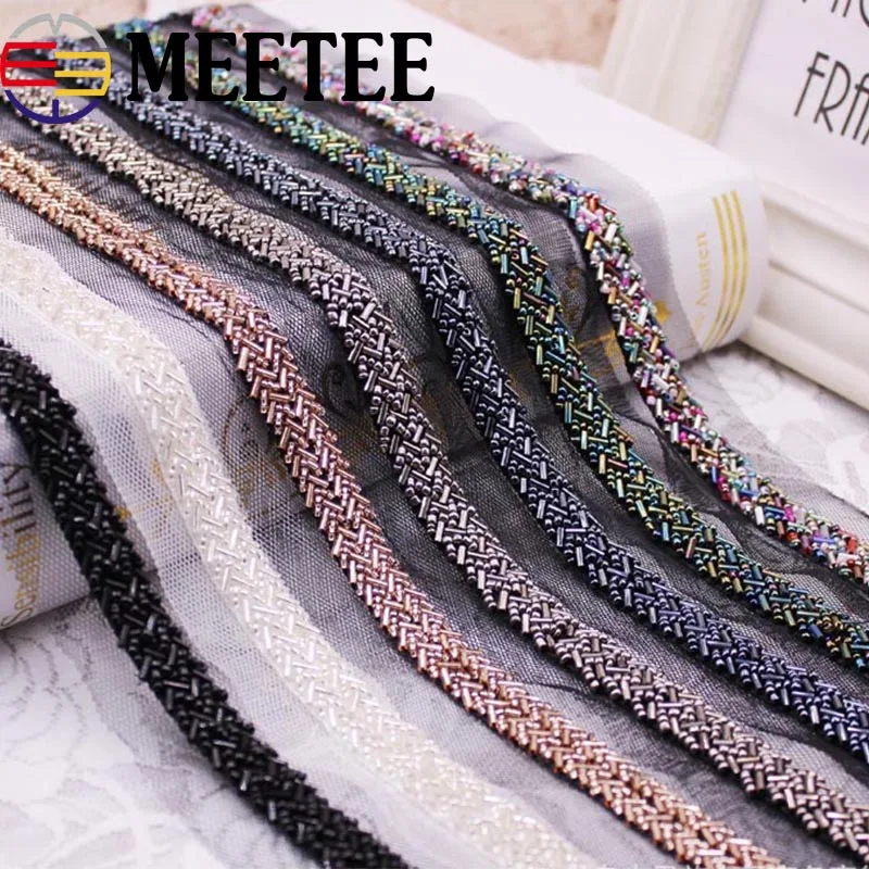 

2Yards Pearl Beaded Lace Trim Mesh Lace Ribbon Fabric Wedding Dress Collar Sleeve Lace Applique Clothes Decor DIY Crafts