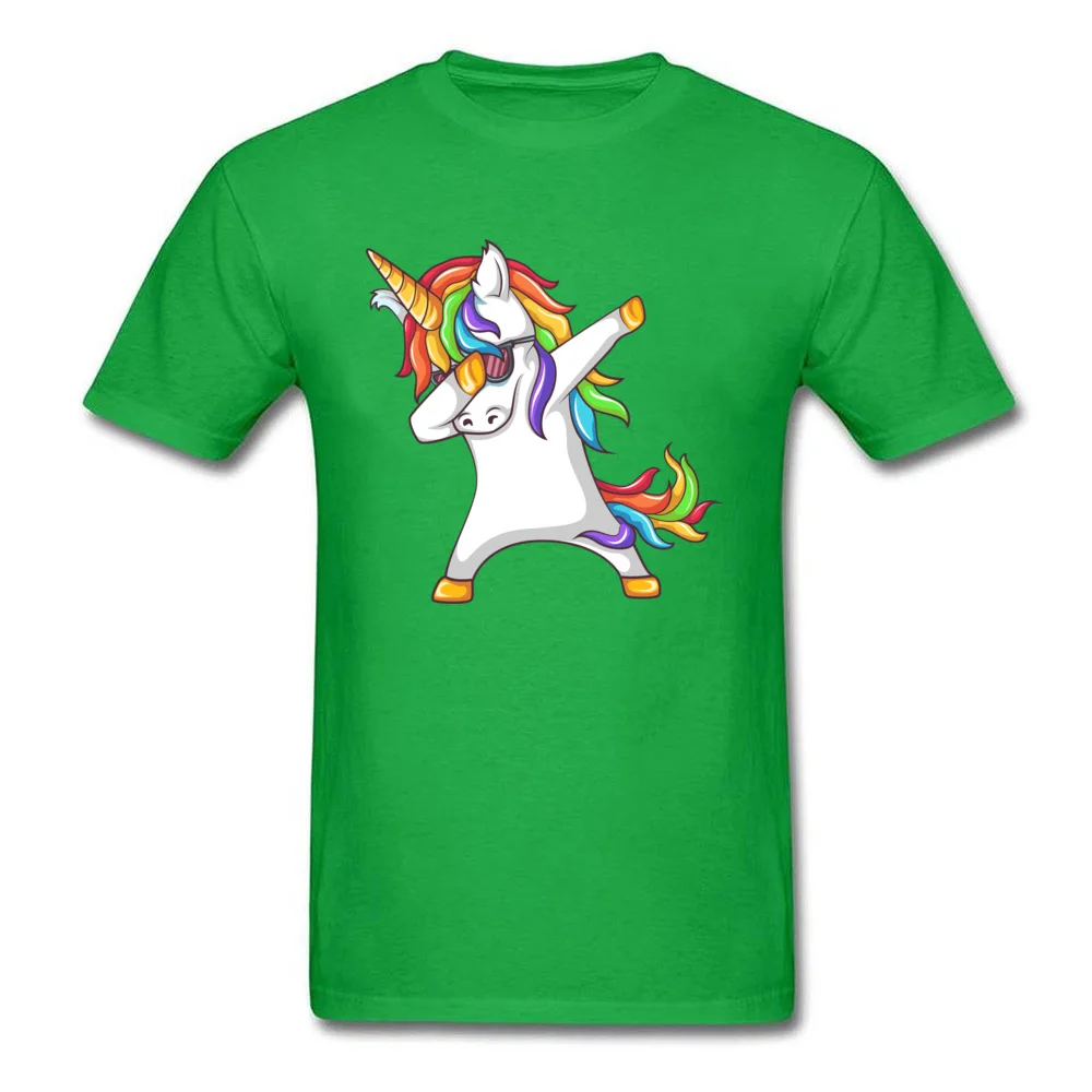 Dabbing Unicorn Pure Cotton Tops T Shirt for Men Europe T-shirts Printing Funky O-Neck Clothing Shirt Short Sleeve Dabbing Unicorn green