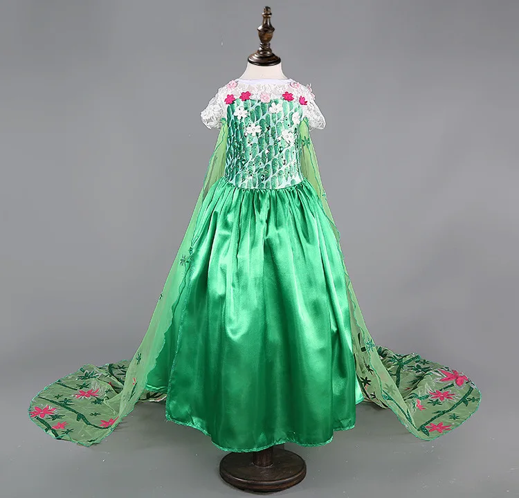 

2016 Elsa Fever Green Girl Dress New Elsa Queen Costume Princess Dress Spring Summer Kids Baby Girl Party clothes brand 3-11Y