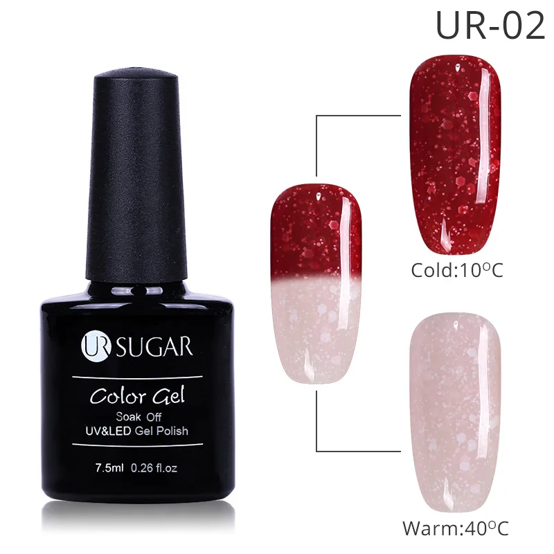 Ur Sugar/Гель-лак для ногтей, меняющий цвет, снежинка, Термальный УФ-Гель-лак, 7,5 мл, замачиваемый, блестящий Гель-лак для ногтей - Цвет: UR-02