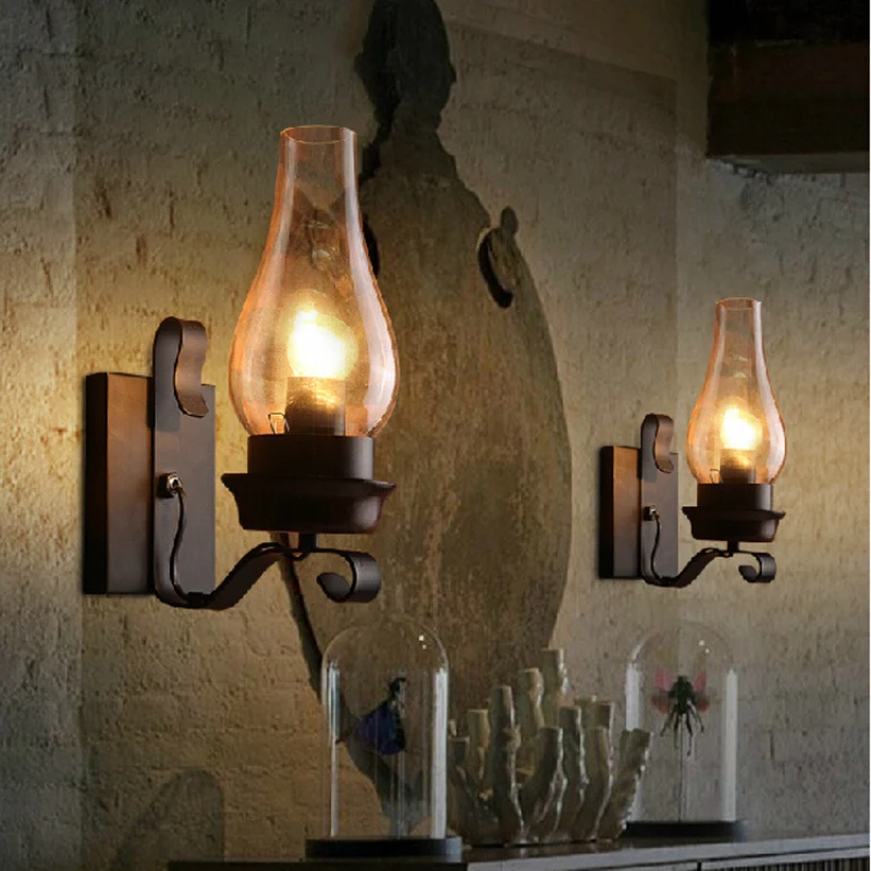 

American industrial wind restoring ancient ways wall lamp dining-room bedroom corridor stair iron art wall lamp