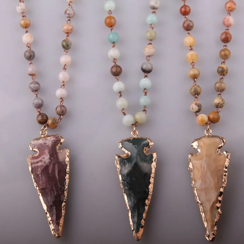 

Fashion Crazylace Agat Bohemian Jewelry Rosary Chain Arrowhead Pendant Necklace Natural Stone Halsband