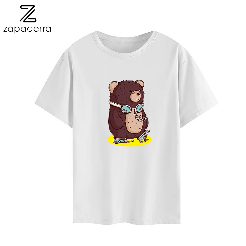 

Fashion Women T-Shirt Big Plus Size Tshirt Femme Print Cute Bear T Shirt Top White Female Tops Short Tee Shirt Funny Girl