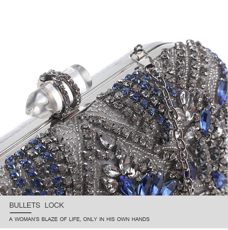 Luxy Moon Abend-Clutch mit Druckknopfverschluss in Marineblau und Silber mit Strasssteinen