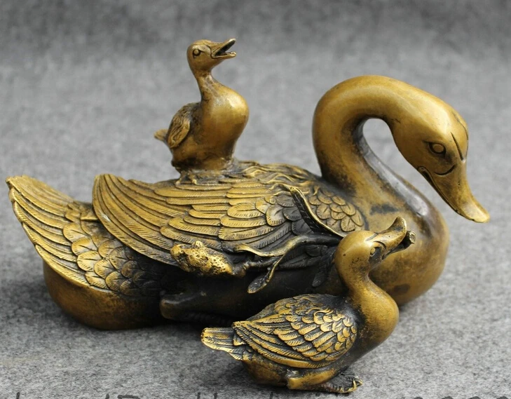 

zhaorui488415+ +8" Chinese Bronze Lotus Quack-quack Sculpture Bird Quacker 3 Duck Family Statue