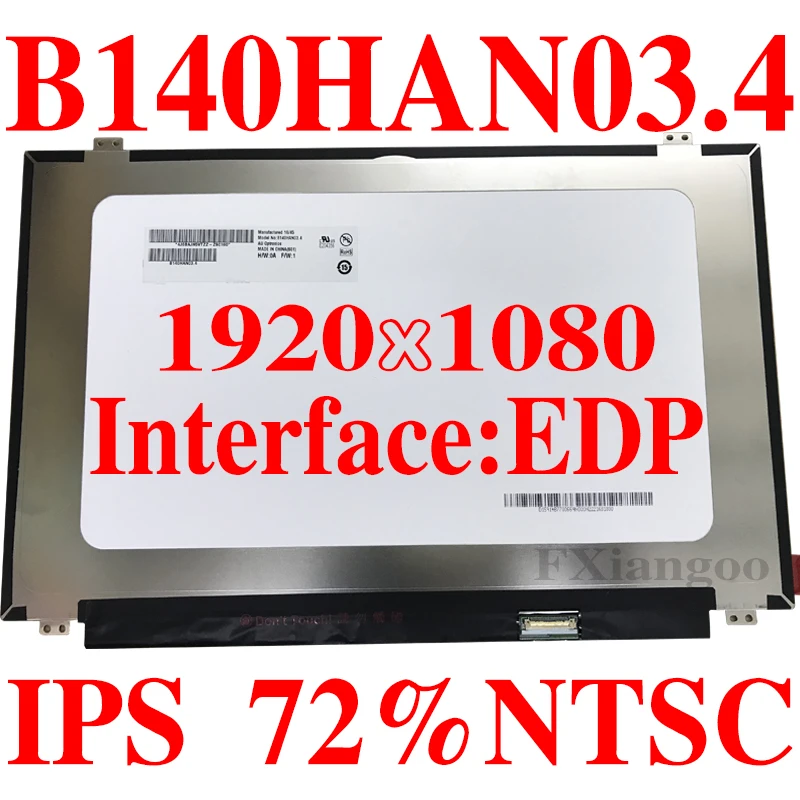 

IPS Matrix for laptop 14.0" LED Display LCD Screen B140HAN03.4 B140HAN03 V4 1920X1080 FHD Display eDP 30PINS Tested Replacement