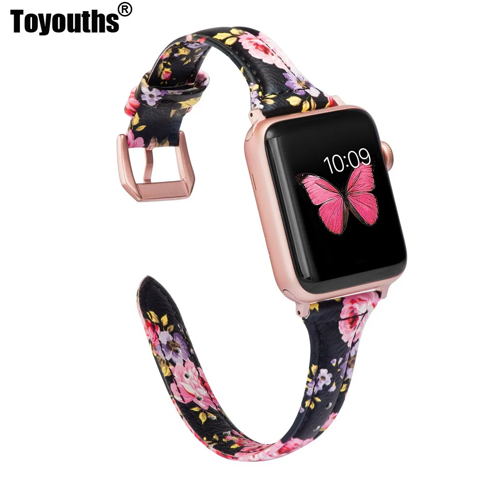 

Premium Leather Watchband for Apple Watch Band Flexible Flowers Print Style Bracelet 42 mm 38 mm Strap For iwatch Band