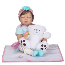 55cm Soft Silicone Reborn Sleeping Babies Dolls Toy 20inch Newborn Princess Girl Baby Doll With Bear Lovely Birthday Gift