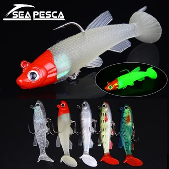 

SEAPESCA 1pcs Soft Fishing Lure 80mm 13.2g Glowing Diving Silicone Worm Shad Pesca 5 Colors Artificial Fishing Bait ZB96
