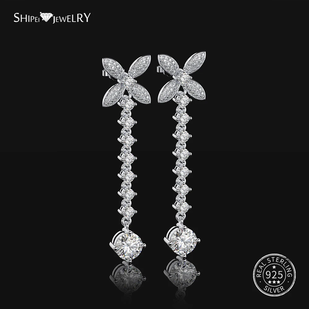 

Shipei 100% 925 Stering Silver Pendientes Flower Chain Earrings Yellow Gold White Gold Dangle Earrings for Women Birthday Gift