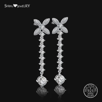 

Shipei 100% 925 Stering Silver Pendientes Flower Chain Earrings Yellow Gold White Gold Dangle Earrings for Women Birthday Gift