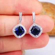 Luxury Female White Blue Yellow Stud Earrings Cute Silver Color Wedding Earrings For Women Boho Double Zircon Stone Earrings