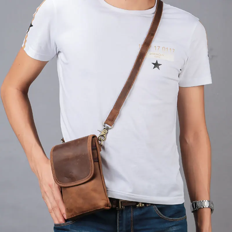 Genuine Leather Men Waist Pack Travel Belt Bag Cowhide Functional