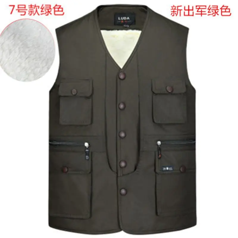 

men Multi-pocket Plus Size S-4XL Man Lambs wool lining Vest Jacket Autumn&Winter Warm Thicken Gilet men vest