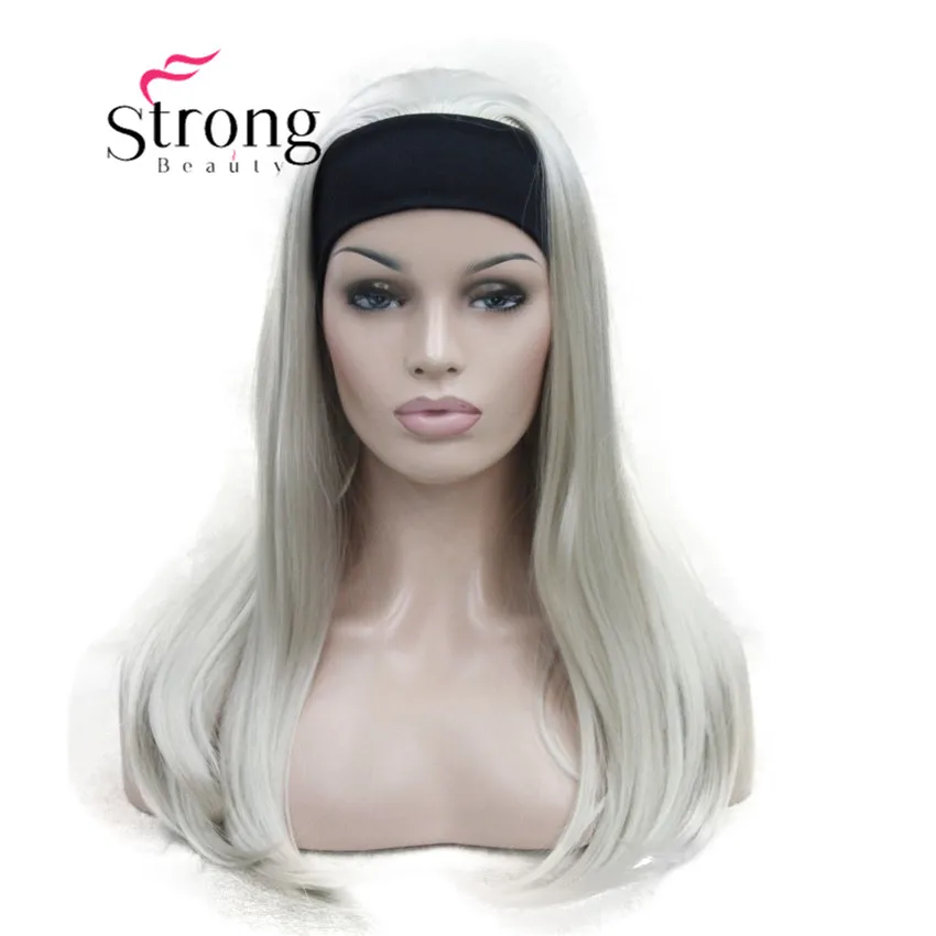 E-679B #122 wig with headbands ash blonde straight long women's half wig (2)