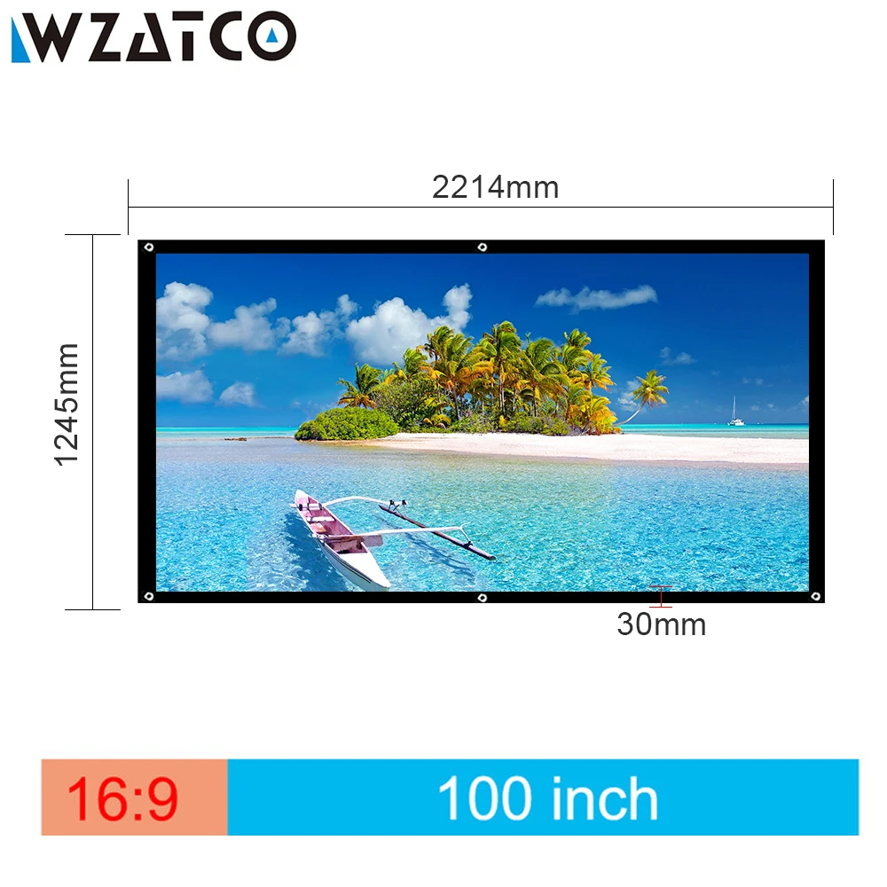 

WZATCO 100 inch 16:9 Projection Screen Portable Folded Super Thin Polyester Fabric with Eyelets Without Frame Portable HD Screen
