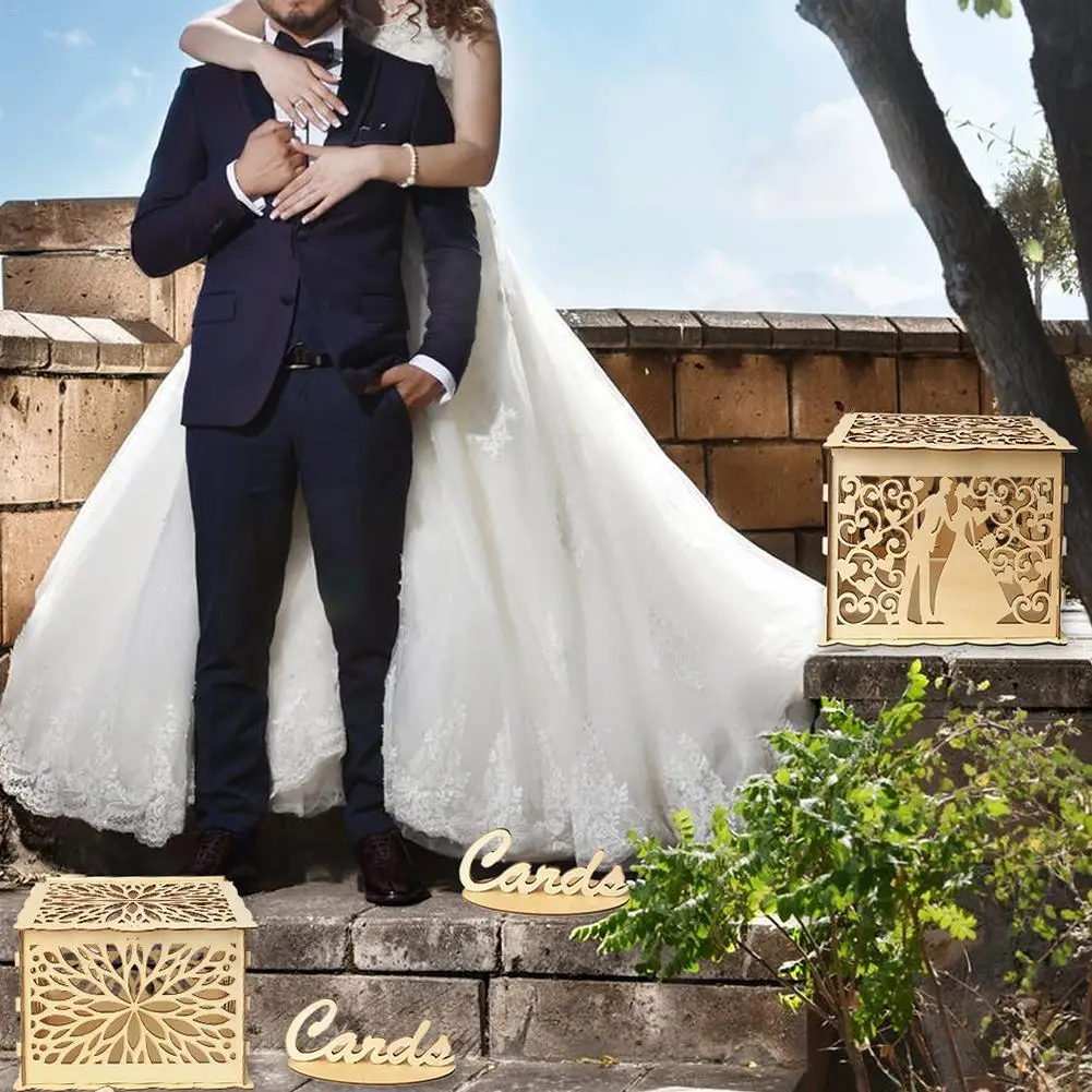 Деревянные Свадебные принадлежности DIY пара олень птица Цветы Сетка Коробка для визиток Свадебная коробка для хранения Коробка для приглашения на свадьбу