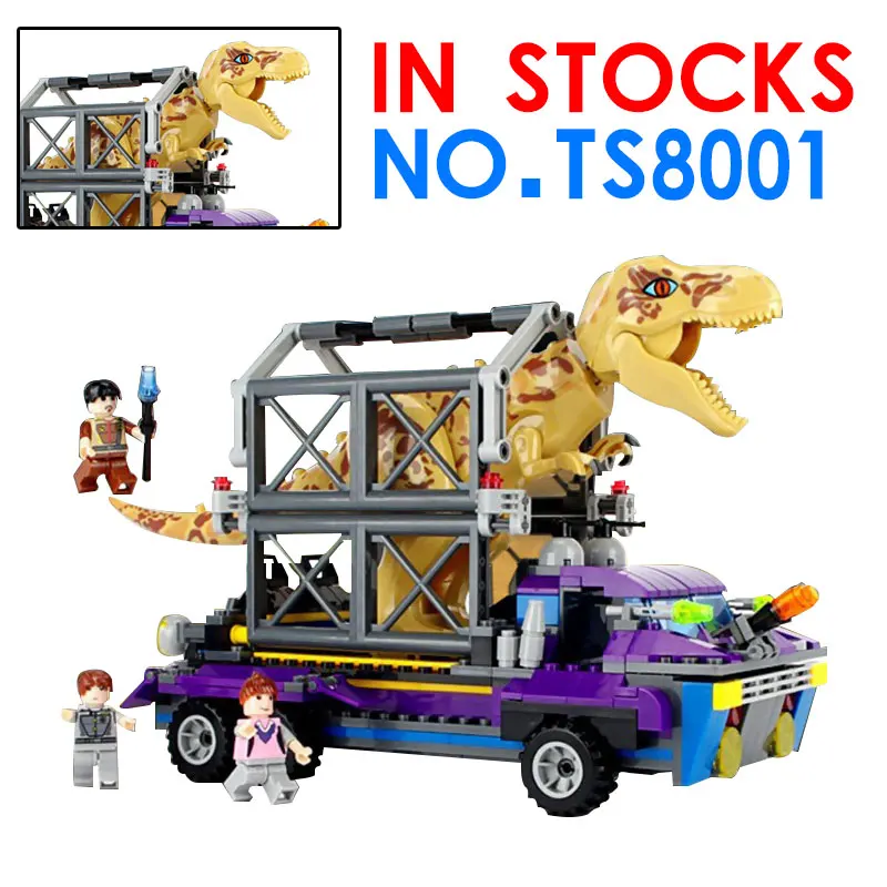 Legoings Jurassic Dinosaur Park Tyrannosaurus Rex Tracker Hunting Car Brick TS8001 Building Block Toy With Legoing Technic 75918