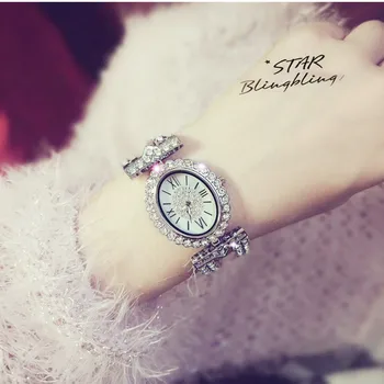 

Hot Sale Female Quartz Watch High-End Chain Watch Custom Full Rhinestone Female Table Silver Rhinestone Watch