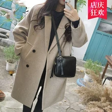 Осенне-зимнее Новое корейское Женское шерстяное пальто, тонкое длинное однотонное двубортное шерстяное пальто большого размера CDF01