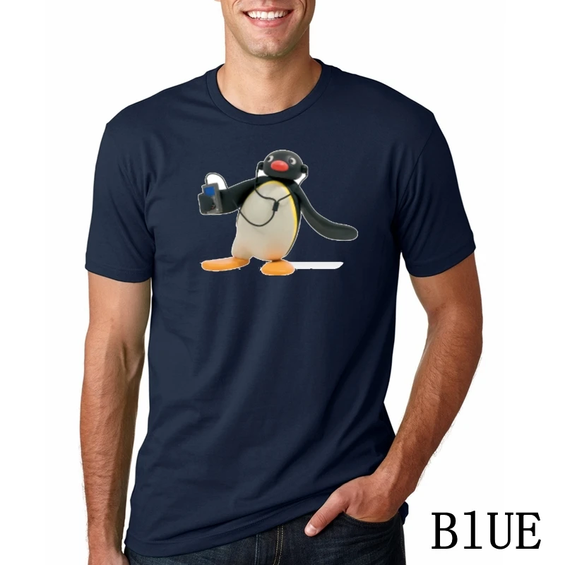 Футболка pingu все размеры# футболки из белого хлопка мужские летние модные брендовые футболки - Цвет: BLUEpn4424