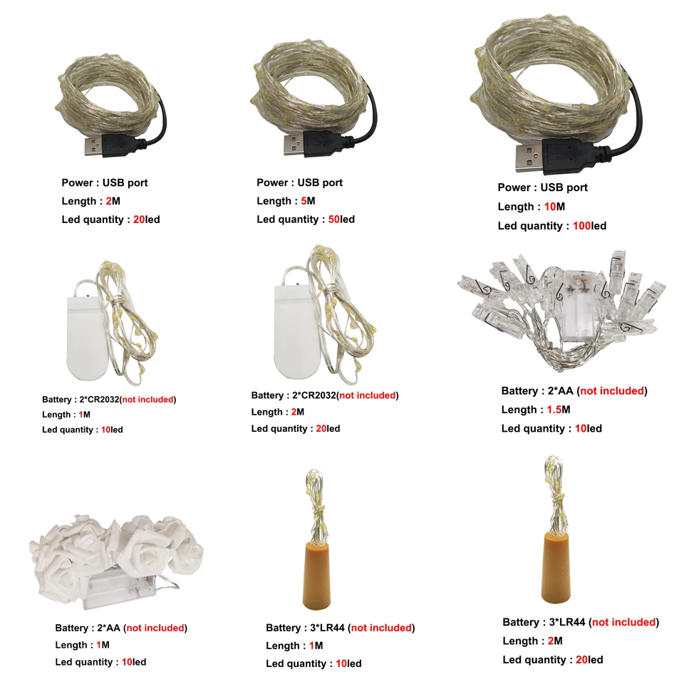 USB фото клипсы 1/2/м рождественские гирлянды светодиодные Струнные лампы