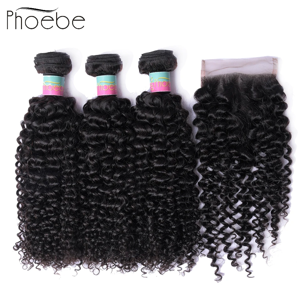 Phoebe Hair Pre-Colored 4 Bundles Brazilian Kinky Curly With Lace Closure Non Remy Human Hair Bundle Natural Color Free Shipping Phoebe Hair Pre-Colored 4 Bundles Brazilian Kinky Curly With Lace Closure Non Remy Human Hair Bundle Natural Color Free Shipping